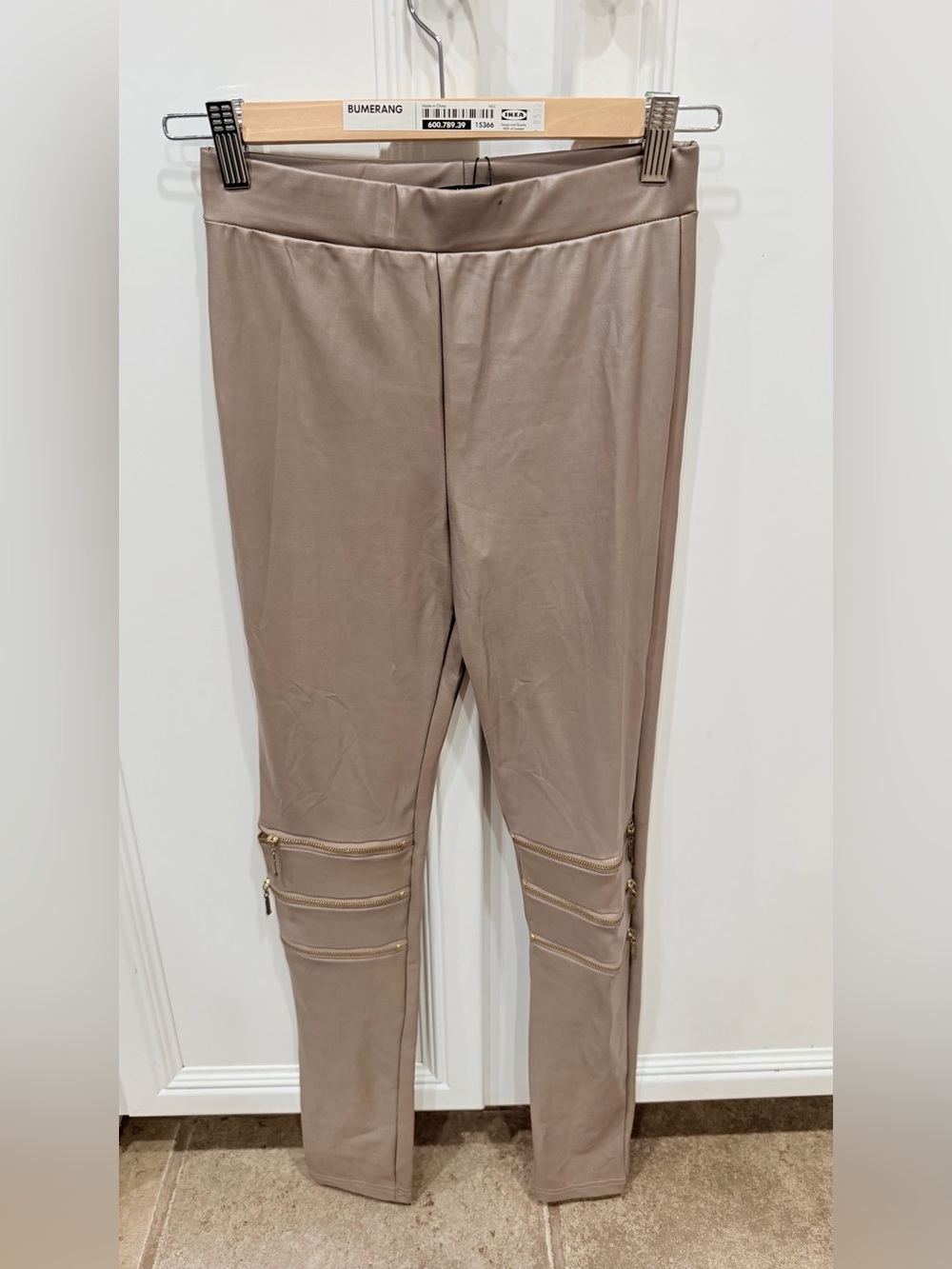 OH MY JULIAN INC. Taupe Faux-Leather Jumpsuit Pants with Knee Zips